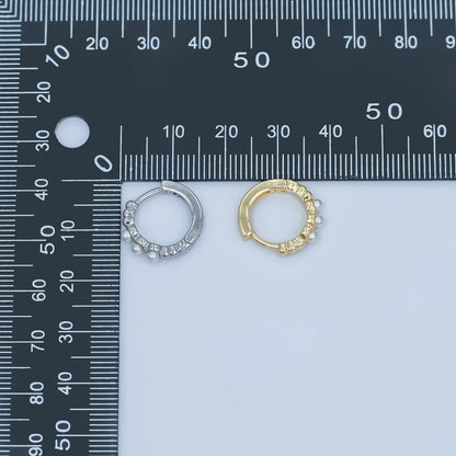 24K Gold Filled 14mm Shell Pearl Dotted Huggie Earrings in Gold &amp; Silver | AB1080 AB1082