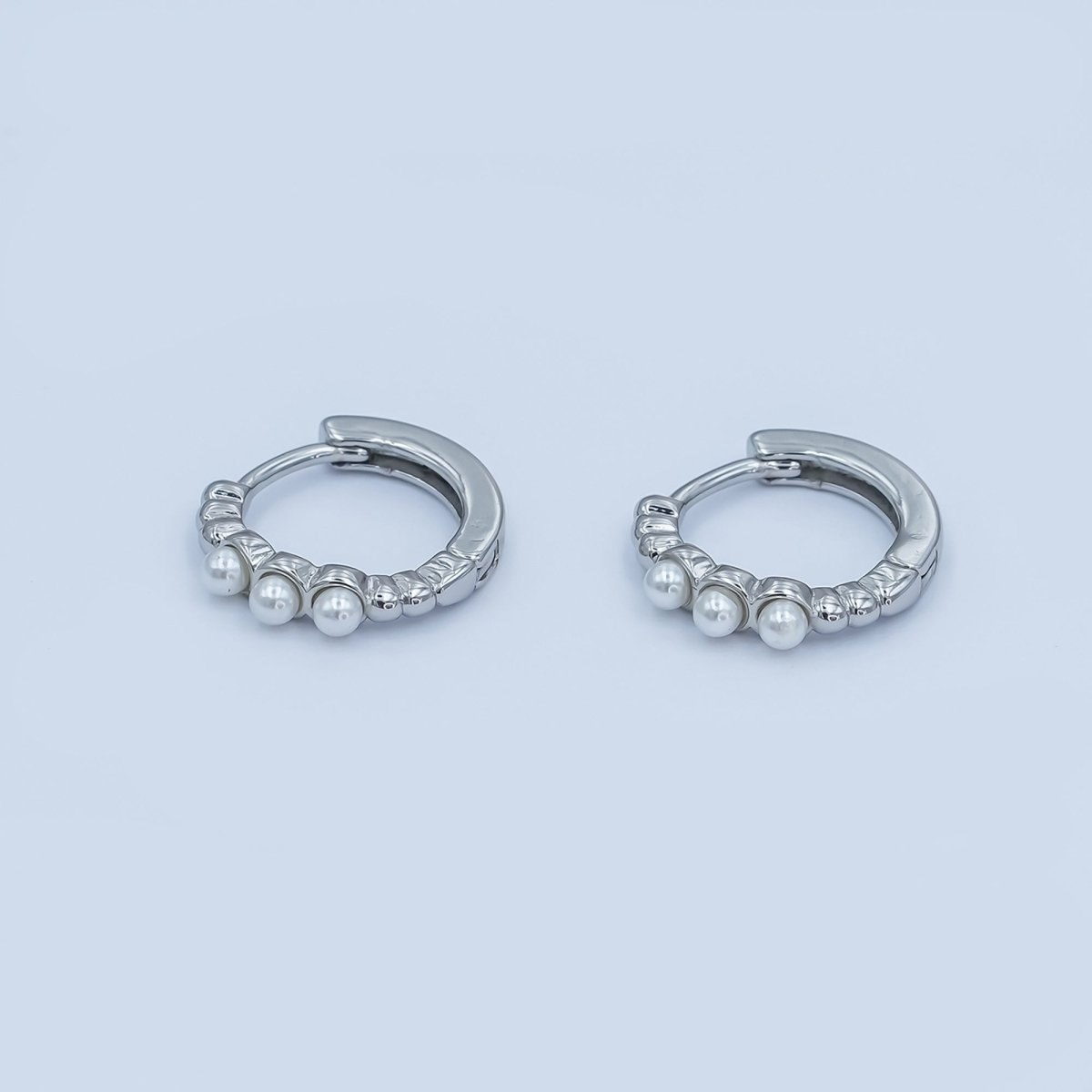 24K Gold Filled 14mm Shell Pearl Dotted Huggie Earrings in Gold &amp; Silver | AB1080 AB1082
