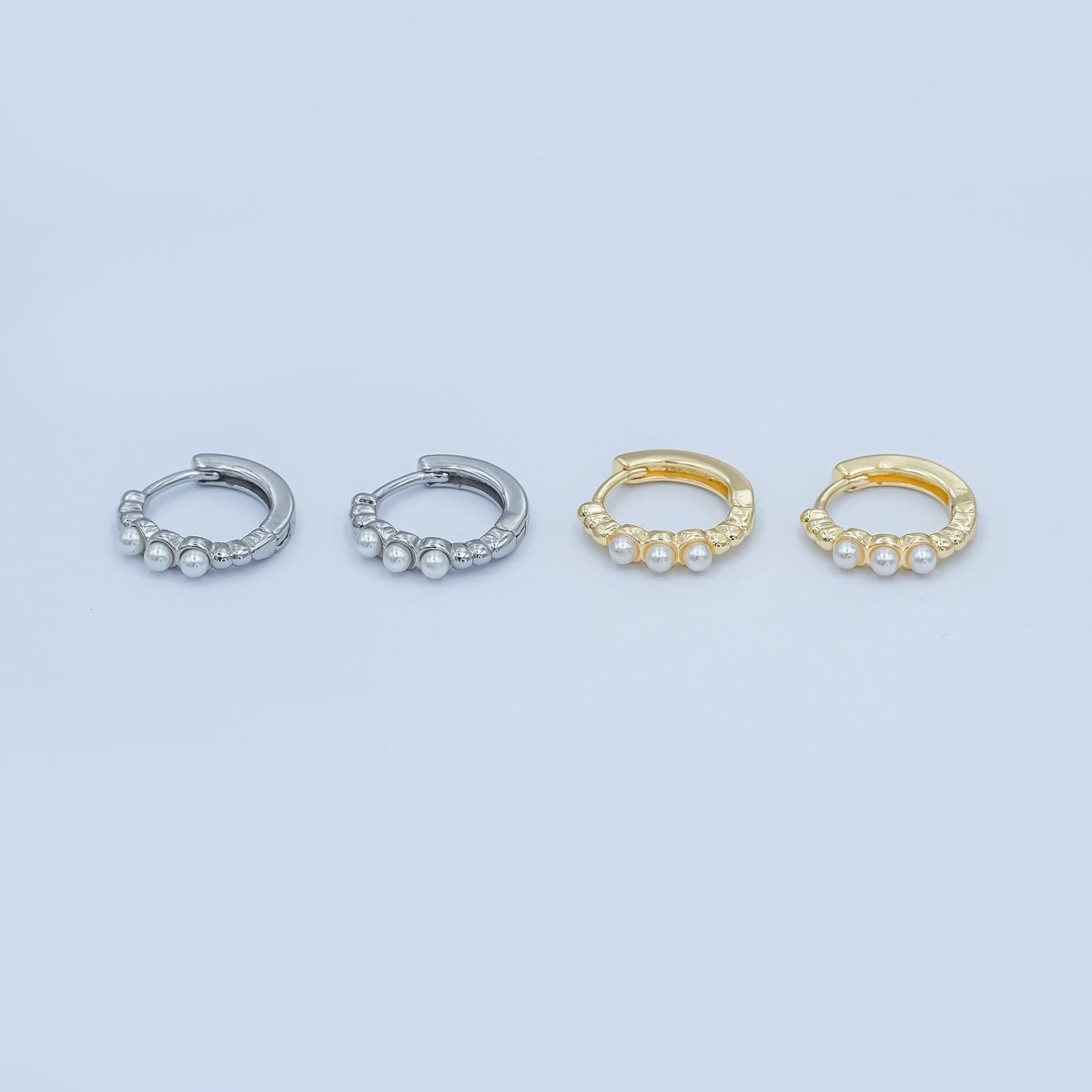 24K Gold Filled 14mm Shell Pearl Dotted Huggie Earrings in Gold &amp; Silver | AB1080 AB1082