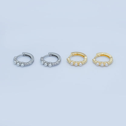 24K Gold Filled 14mm Shell Pearl Dotted Huggie Earrings in Gold &amp; Silver | AB1080 AB1082