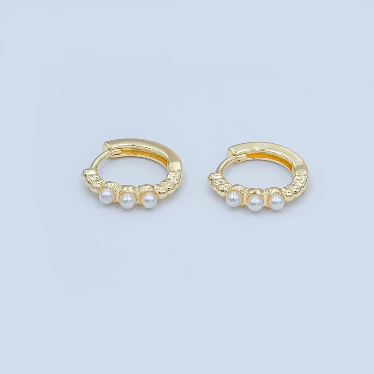 24K Gold Filled 14mm Shell Pearl Dotted Huggie Earrings in Gold &amp; Silver | AB1080 AB1082