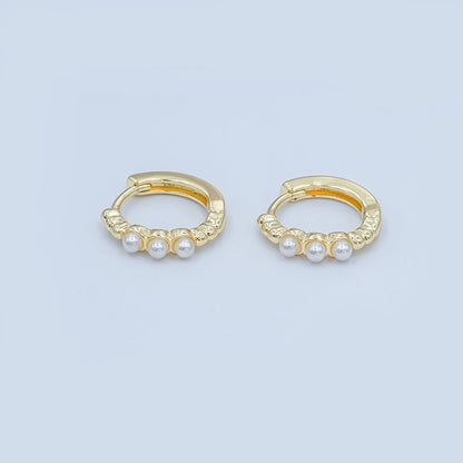 24K Gold Filled 14mm Shell Pearl Dotted Huggie Earrings in Gold &amp; Silver | AB1080 AB1082