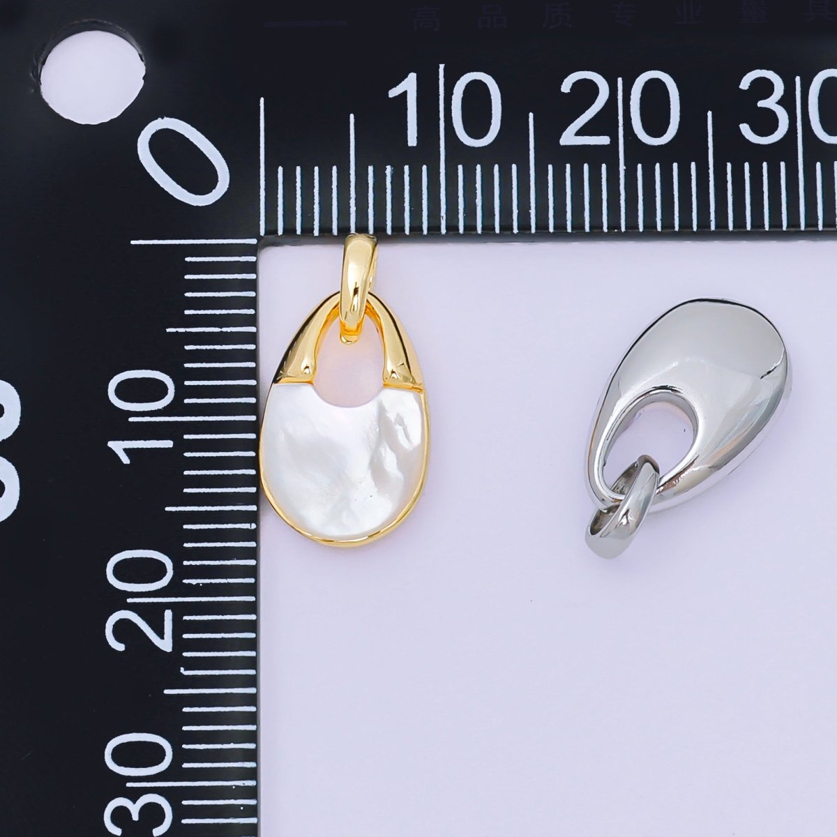 24K Gold Filled 14mm Shell Pearl Mini Padlock Charm Abstract Pendant in Gold &amp; Silver | AA-1582