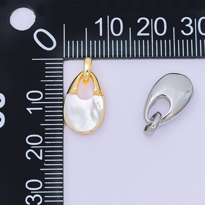 24K Gold Filled 14mm Shell Pearl Mini Padlock Charm Abstract Pendant in Gold &amp; Silver | AA-1582