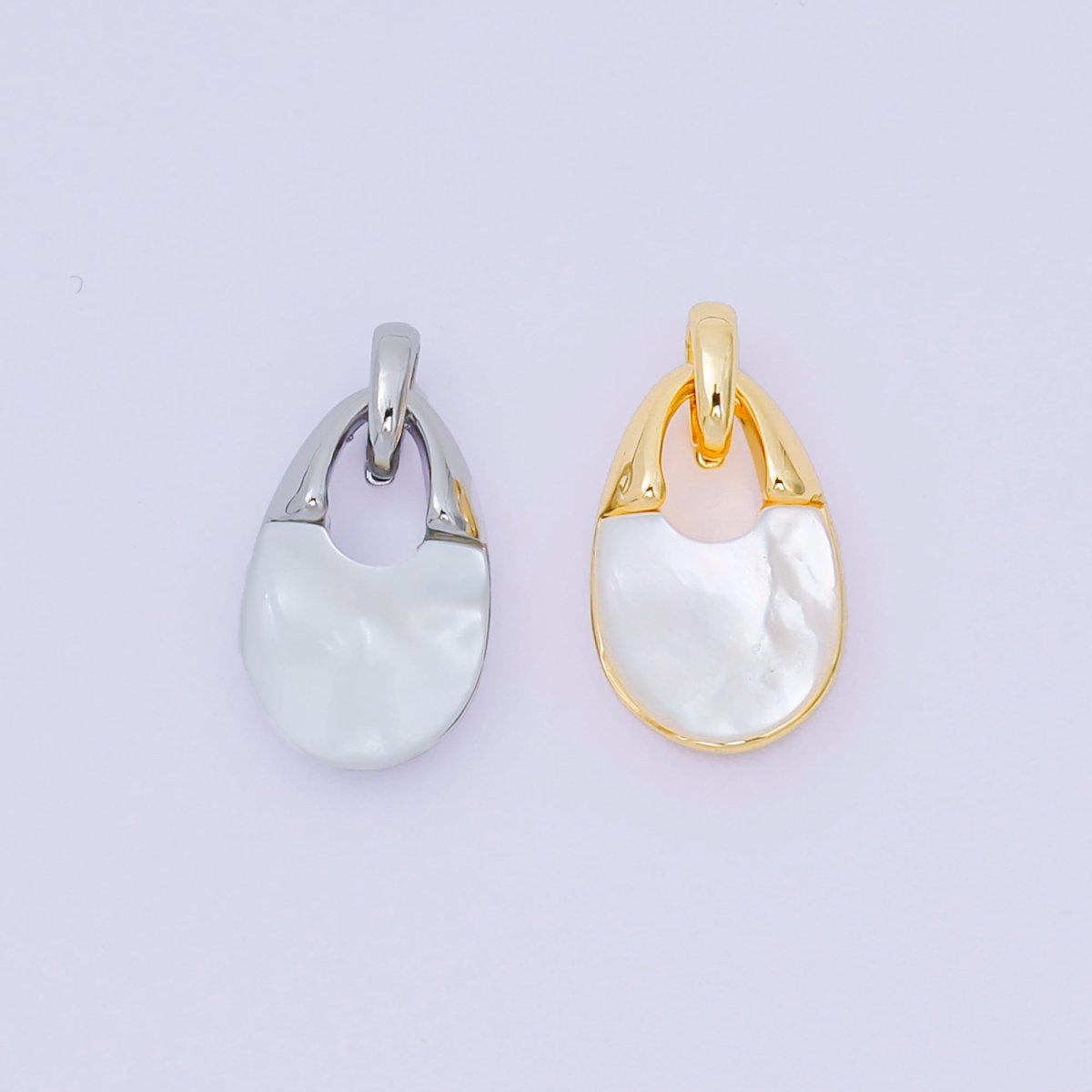 24K Gold Filled 14mm Shell Pearl Mini Padlock Charm Abstract Pendant in Gold &amp; Silver | AA-1582