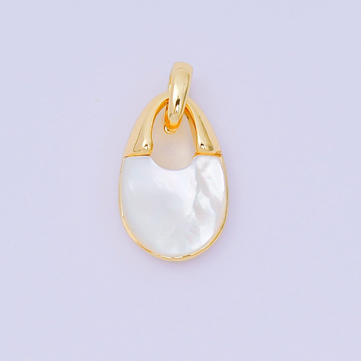 24K Gold Filled 14mm Shell Pearl Mini Padlock Charm Abstract Pendant in Gold &amp; Silver | AA-1582