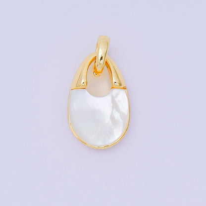 24K Gold Filled 14mm Shell Pearl Mini Padlock Charm Abstract Pendant in Gold &amp; Silver | AA-1582