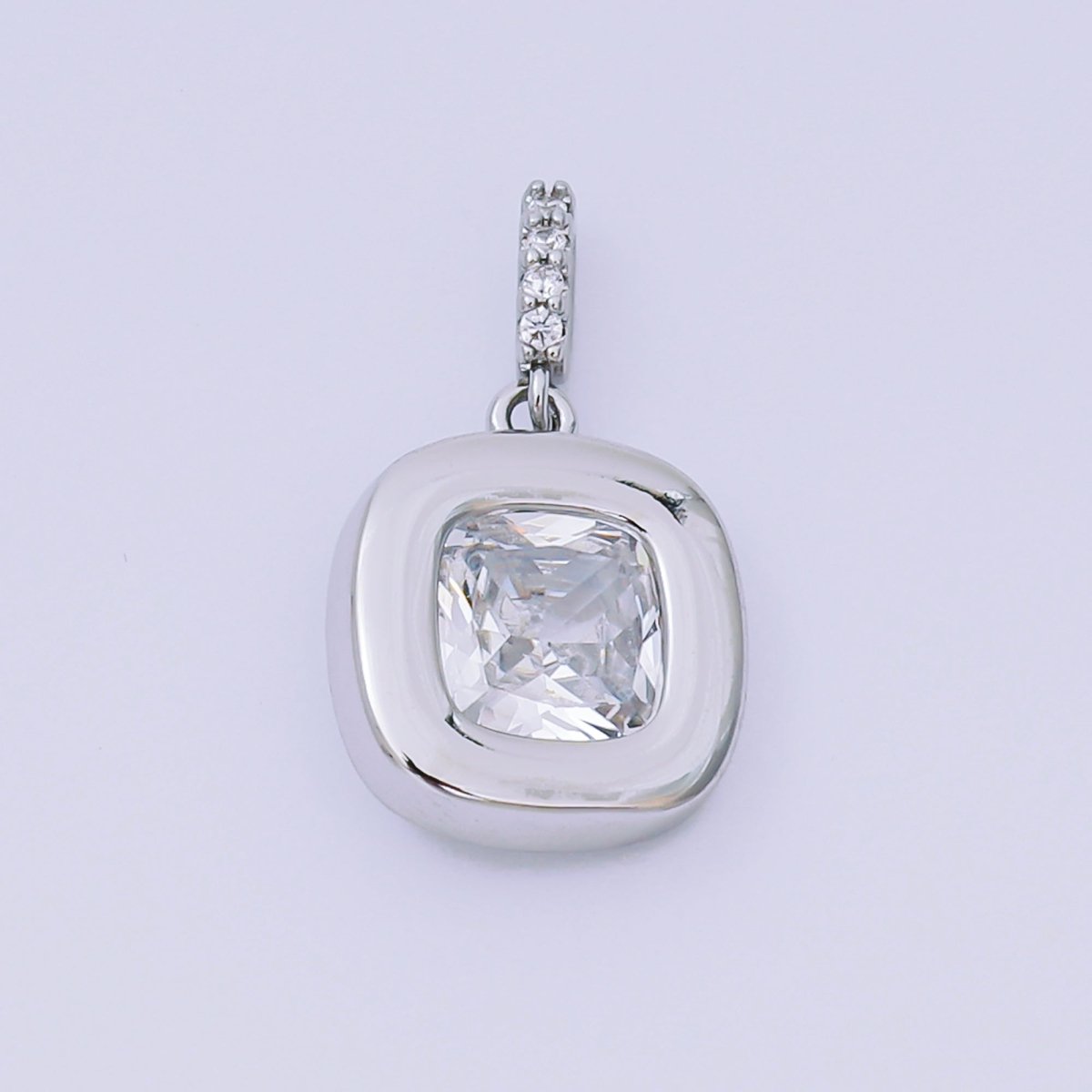 24K Gold Filled 14mm Square CZ Rounded Bezel Rectangular Center point Pendant in Gold &amp; Silver | AH-527