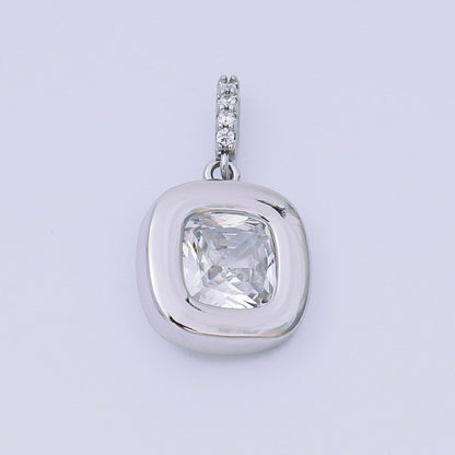 24K Gold Filled 14mm Square CZ Rounded Bezel Rectangular Center point Pendant in Gold &amp; Silver | AH-527