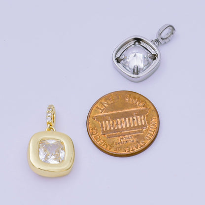 24K Gold Filled 14mm Square CZ Rounded Bezel Rectangular Center point Pendant in Gold &amp; Silver | AH-527