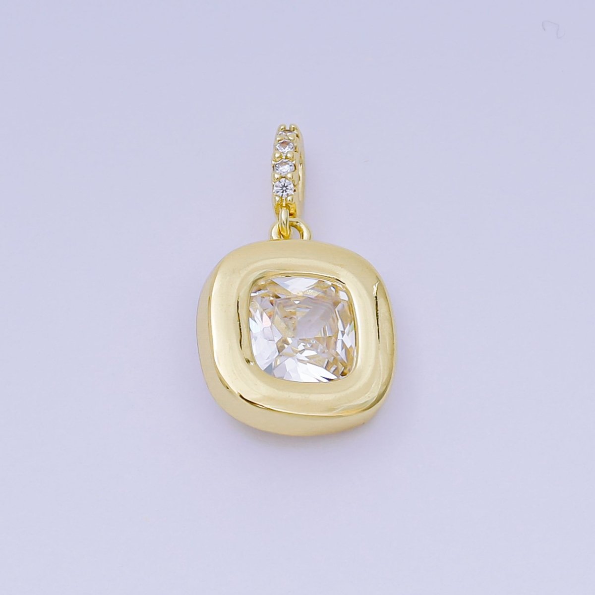 24K Gold Filled 14mm Square CZ Rounded Bezel Rectangular Center point Pendant in Gold &amp; Silver | AH-527