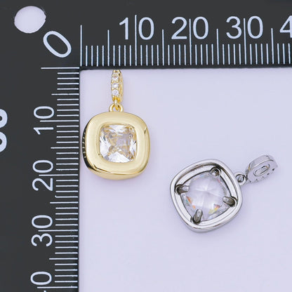 24K Gold Filled 14mm Square CZ Rounded Bezel Rectangular Center point Pendant in Gold &amp; Silver | AH-527