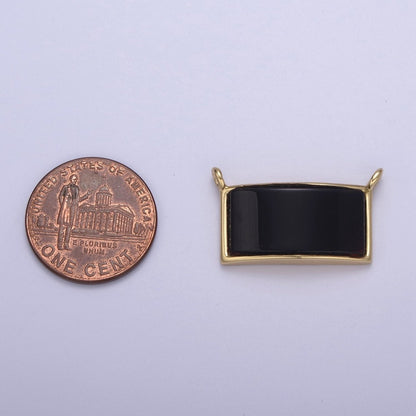 24K Gold Filled 14mm x 24mm Black Onyx Gemstone Rectangle Connector | F759