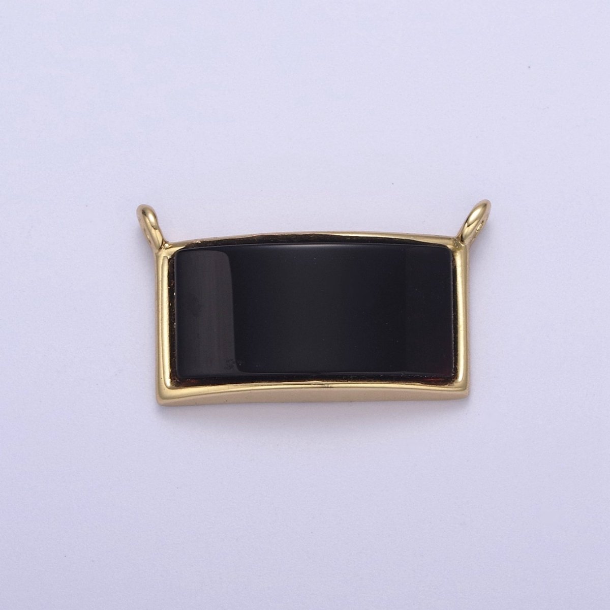 24K Gold Filled 14mm x 24mm Black Onyx Gemstone Rectangle Connector | F759