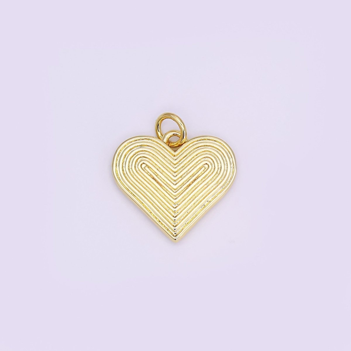 24K Gold Filled 15.5mm Groovy Lined Heart Charm | N108
