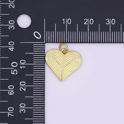 24K Gold Filled 15.5mm Groovy Lined Heart Charm | N108