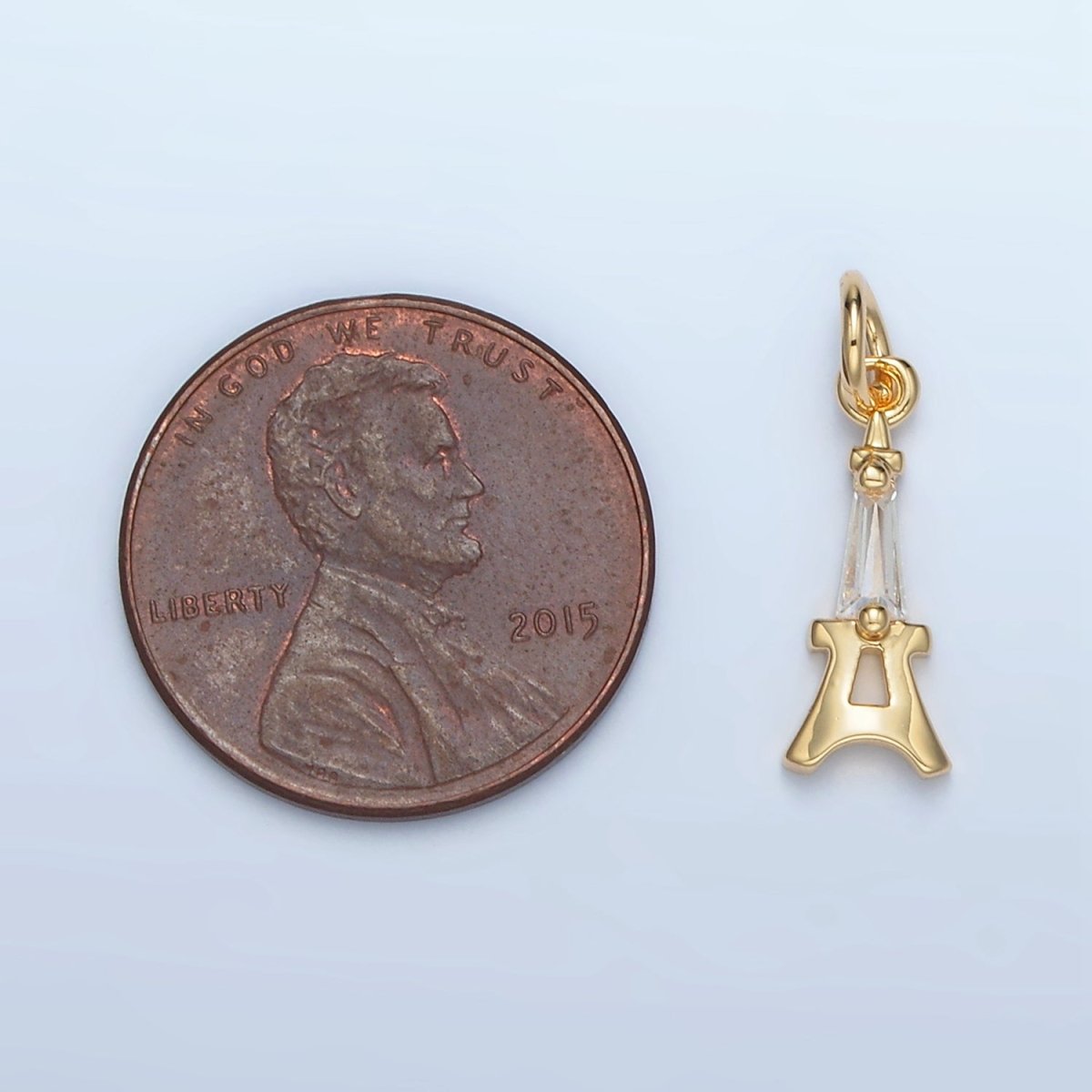 24K Gold Filled 15mm Baguette CZ Eiffel Tower Paris Charm Travel Inspired | M043