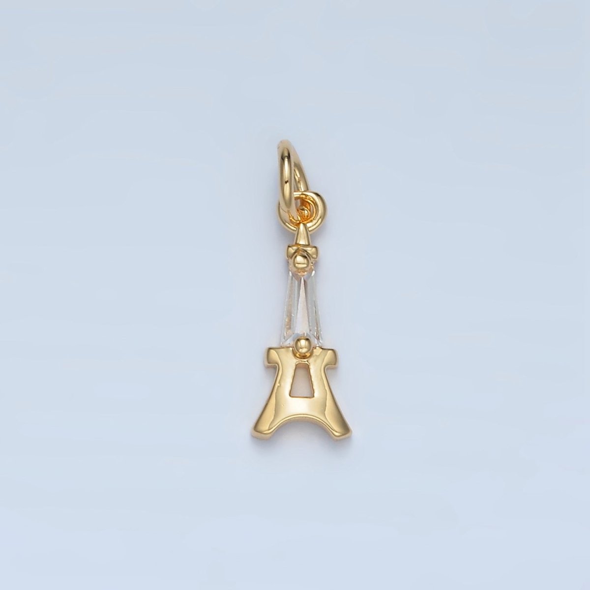 24K Gold Filled 15mm Baguette CZ Eiffel Tower Paris Charm Travel Inspired | M043