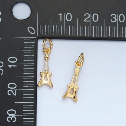 24K Gold Filled 15mm Baguette CZ Eiffel Tower Paris Charm Travel Inspired | M043