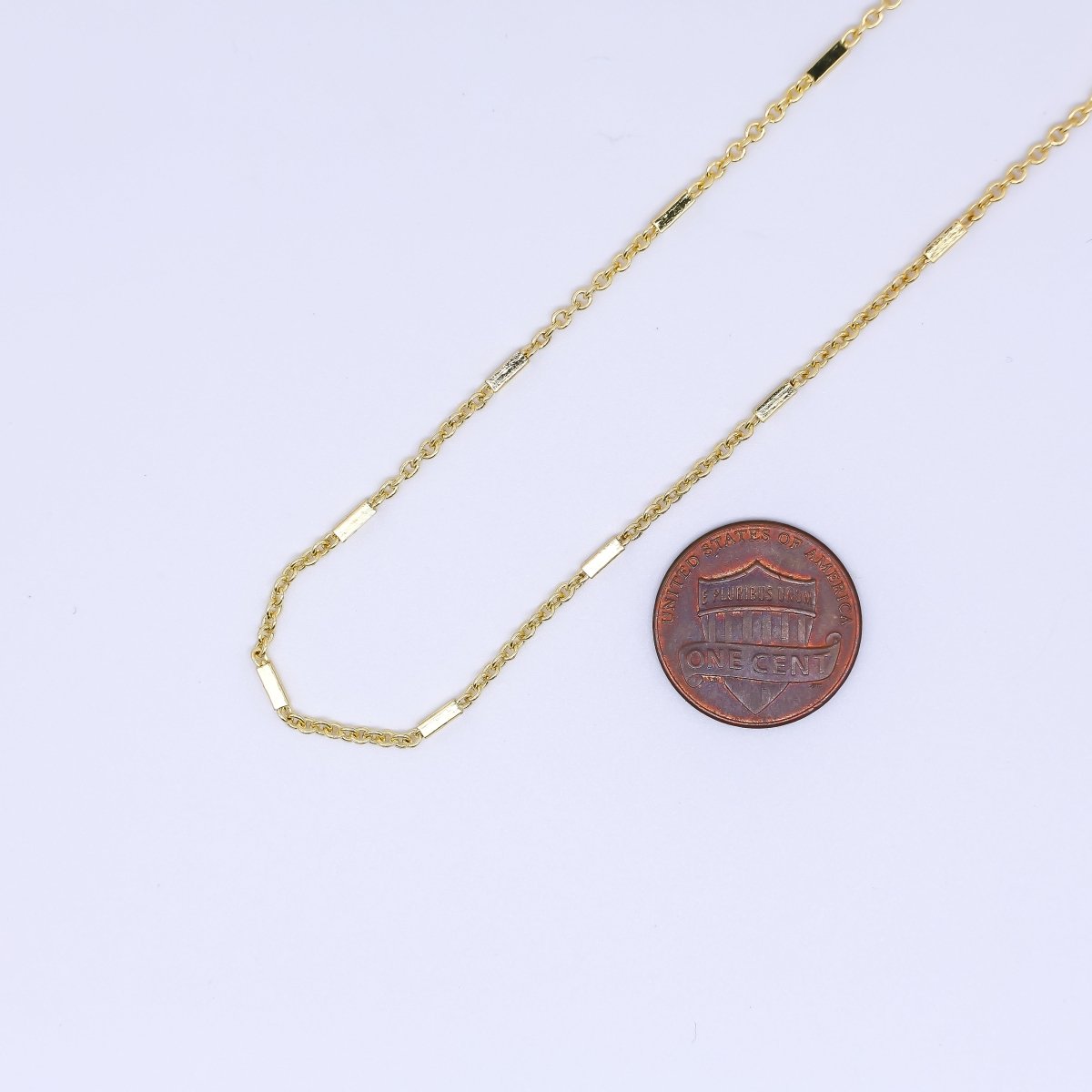 24K Gold Filled 1.5mm Bar Link Cube Tube Bar Cable Chain by Yard | ROLL-1651