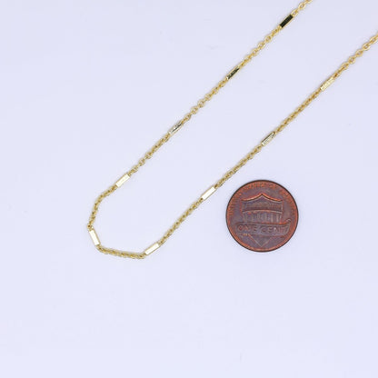 24K Gold Filled 1.5mm Bar Link Cube Tube Bar Cable Chain by Yard | ROLL-1651