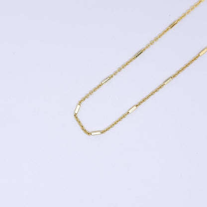 24K Gold Filled 1.5mm Bar Link Cube Tube Bar Cable Chain by Yard | ROLL-1651