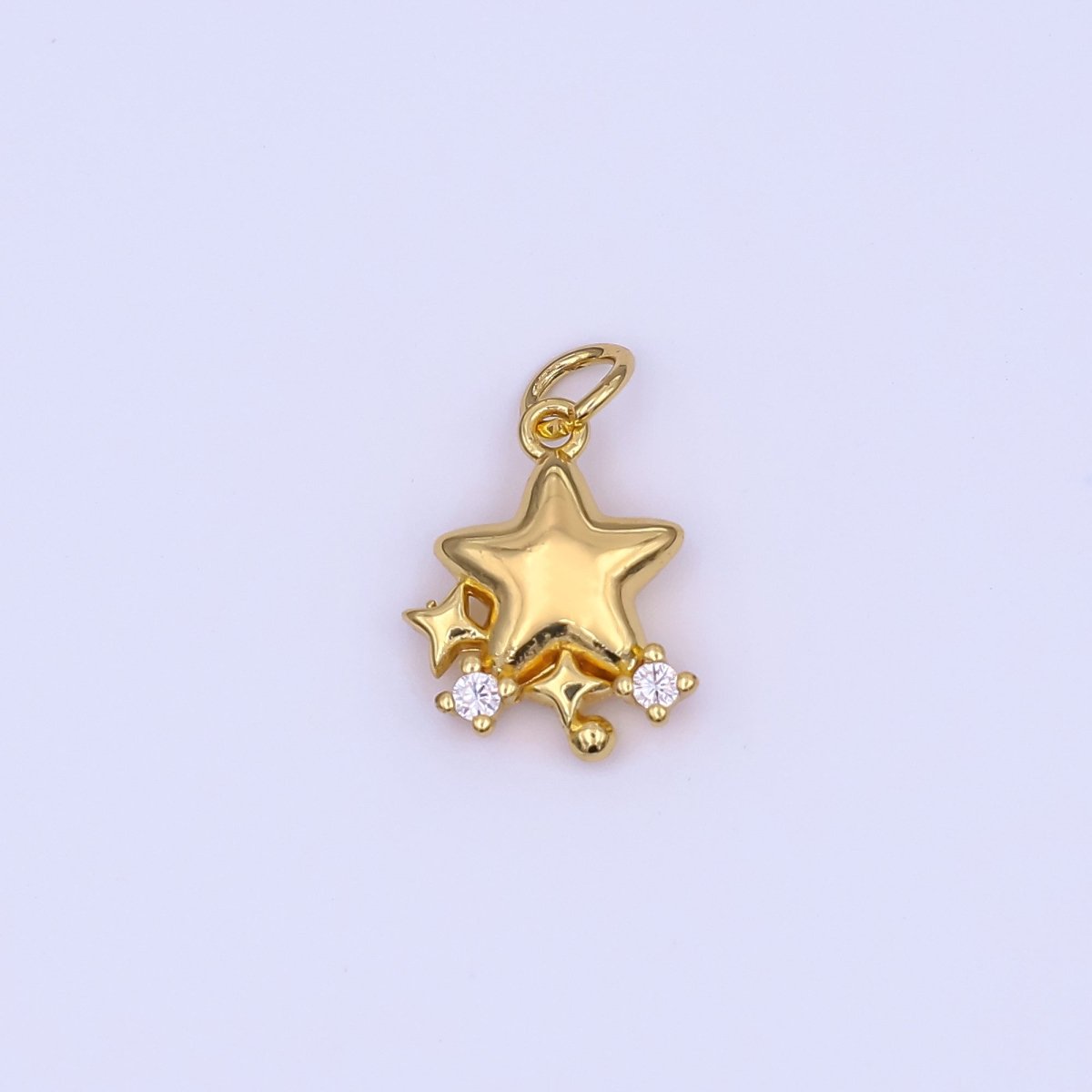 24K Gold Filled 15mm Clear CZ Twinkle Trio Five Stars Points Charm in Gold &amp; Silver | AF498