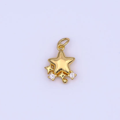 24K Gold Filled 15mm Clear CZ Twinkle Trio Five Stars Points Charm in Gold &amp; Silver | AF498