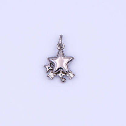 24K Gold Filled 15mm Clear CZ Twinkle Trio Five Stars Points Charm in Gold &amp; Silver | AF498