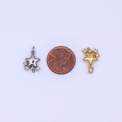 24K Gold Filled 15mm Clear CZ Twinkle Trio Five Stars Points Charm in Gold &amp; Silver | AF498