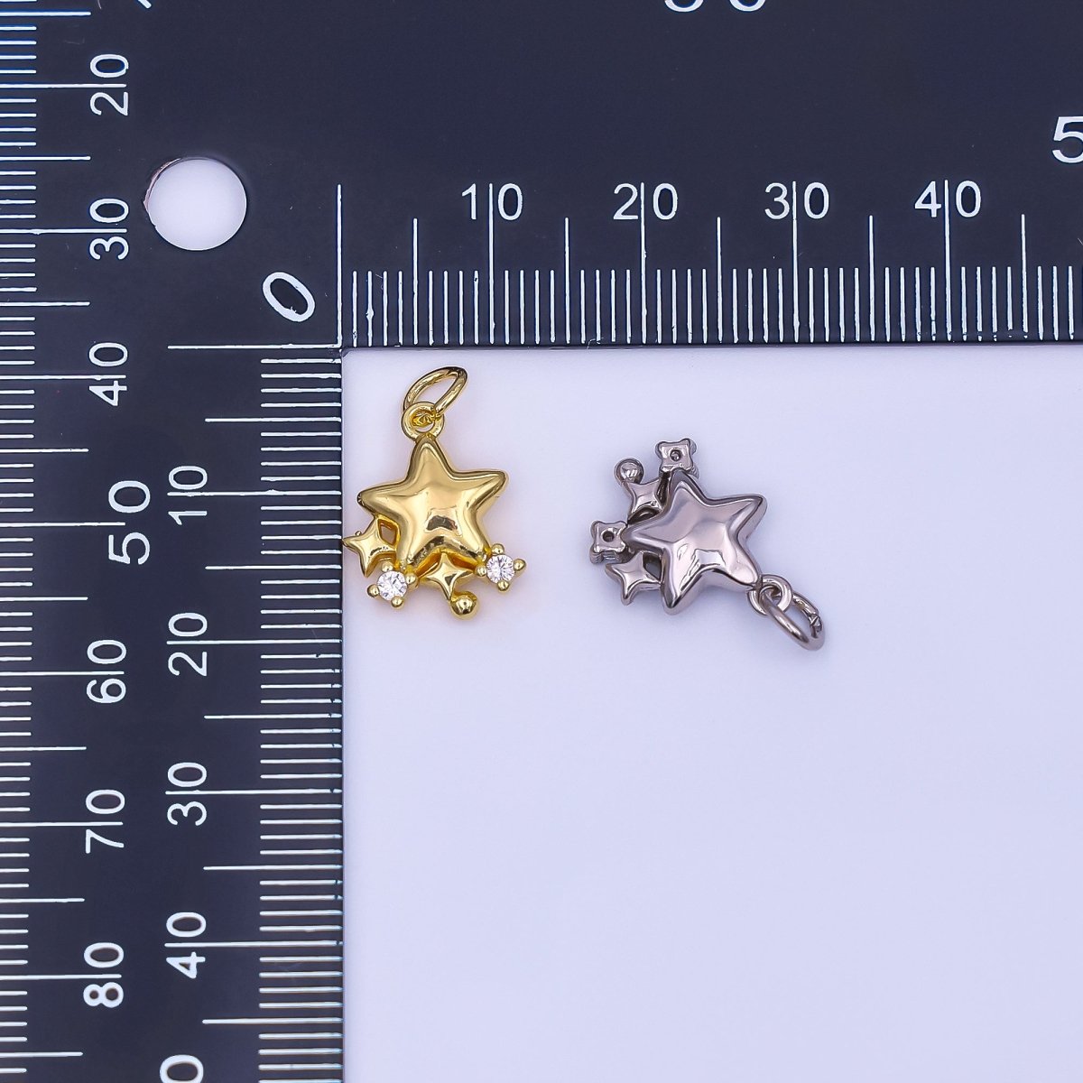24K Gold Filled 15mm Clear CZ Twinkle Trio Five Stars Points Charm in Gold &amp; Silver | AF498