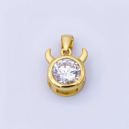 24K Gold Filled 15mm Clear CZ Zodiac Sign Pendant | A1352 - A1357