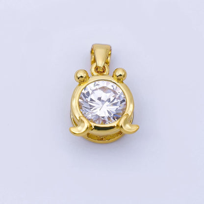 24K Gold Filled 15mm Clear CZ Zodiac Sign Pendant | A1352 - A1357