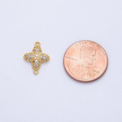 24K Gold Filled 15mm Clear Micro Paved CZ Clover Quatrefoil Connector | Y169