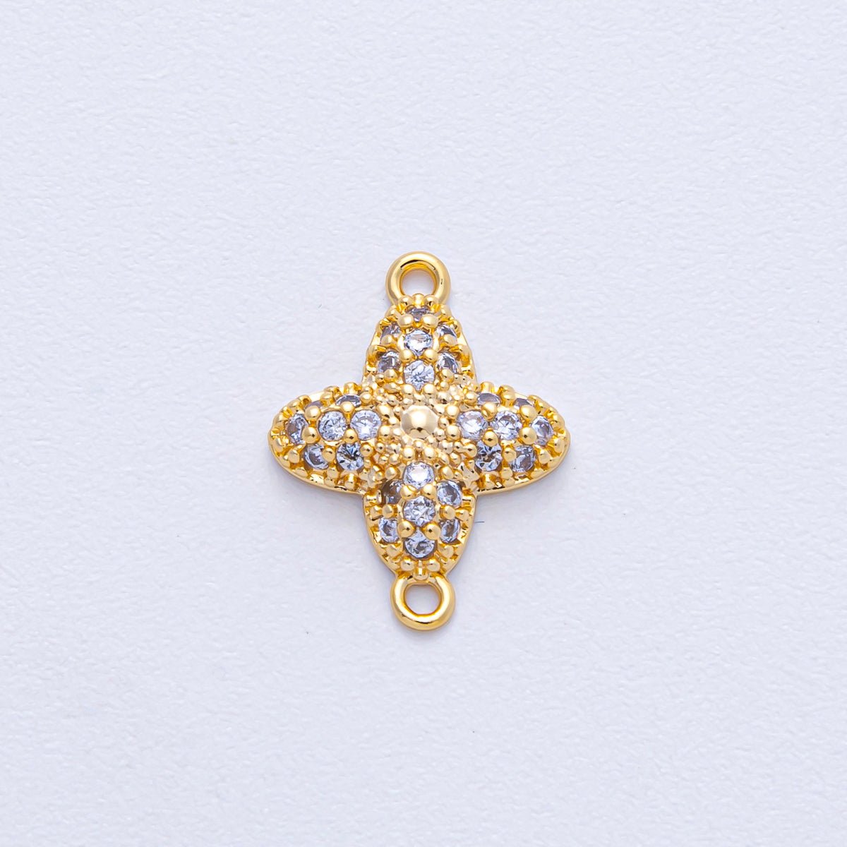 24K Gold Filled 15mm Clear Micro Paved CZ Clover Quatrefoil Connector | Y169