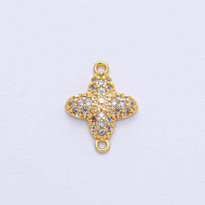 24K Gold Filled 15mm Clear Micro Paved CZ Clover Quatrefoil Connector | Y169