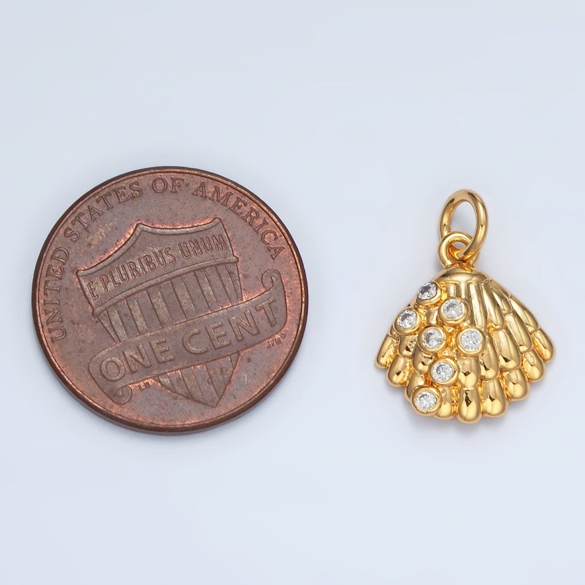 24K Gold Filled 15mm CZ Dotted Clam Sea Shell Charm in Gold &amp; Silver | AG862