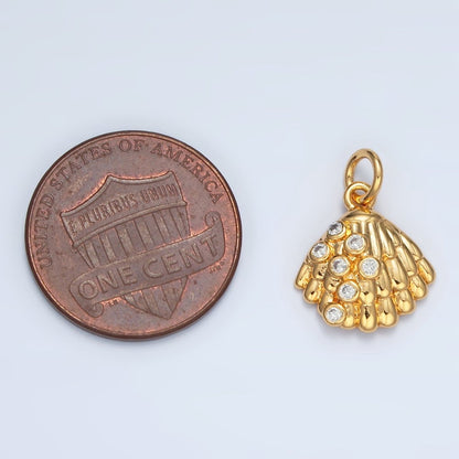24K Gold Filled 15mm CZ Dotted Clam Sea Shell Charm in Gold &amp; Silver | AG862