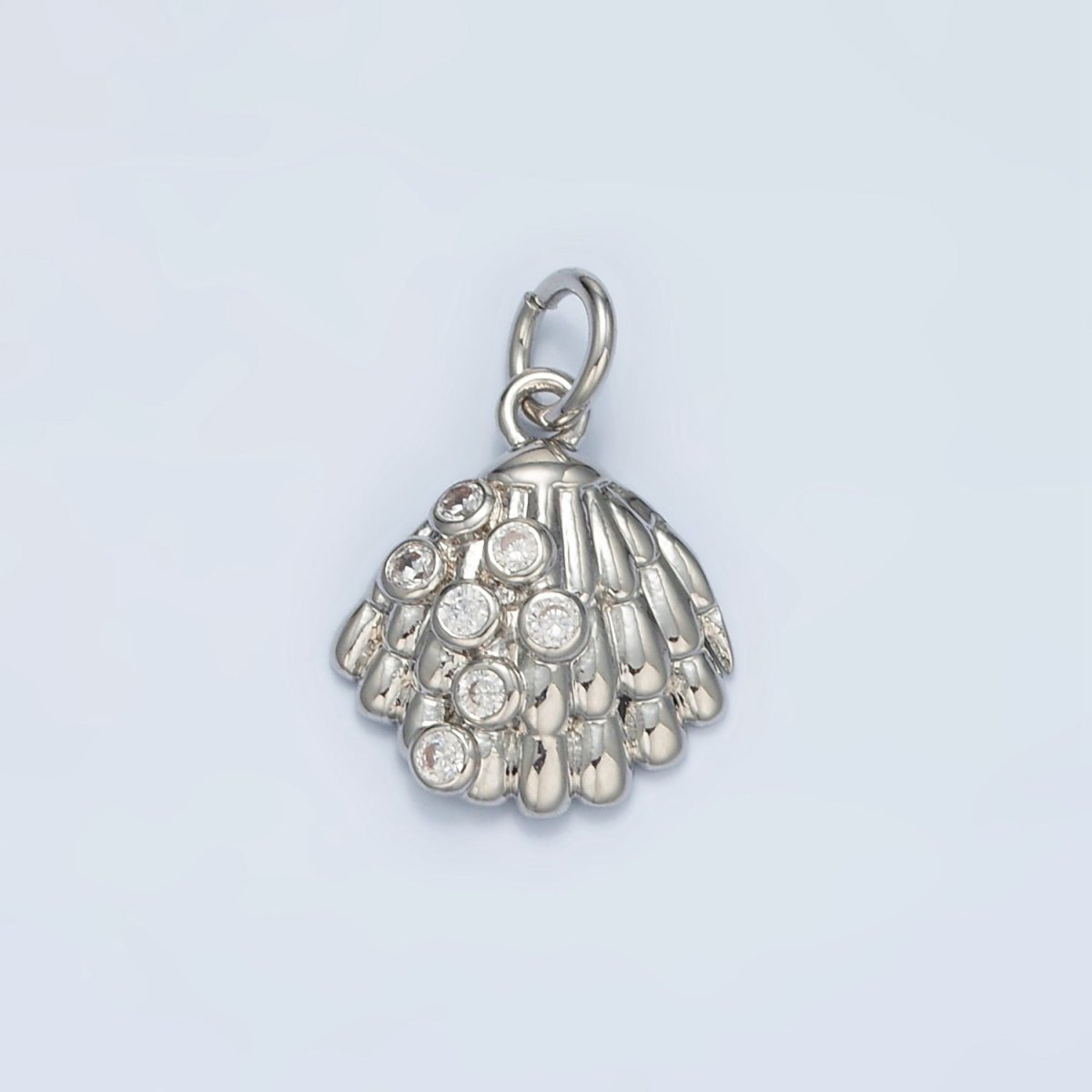 24K Gold Filled 15mm CZ Dotted Clam Sea Shell Charm in Gold &amp; Silver | AG862