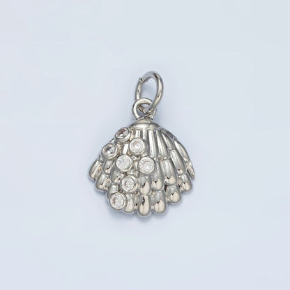 24K Gold Filled 15mm CZ Dotted Clam Sea Shell Charm in Gold &amp; Silver | AG862