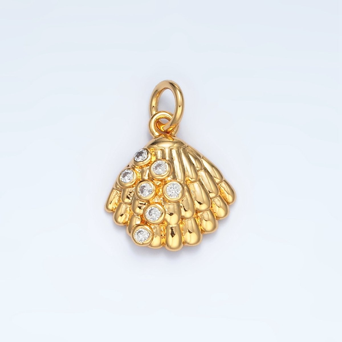24K Gold Filled 15mm CZ Dotted Clam Sea Shell Charm in Gold &amp; Silver | AG862
