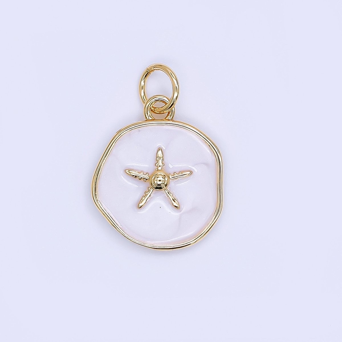24K Gold Filled 15mm Enamel Floating Sea Starfish Charm in Blue &amp; White | AF-527