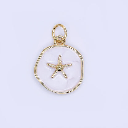 24K Gold Filled 15mm Enamel Floating Sea Starfish Charm in Blue &amp; White | AF-527