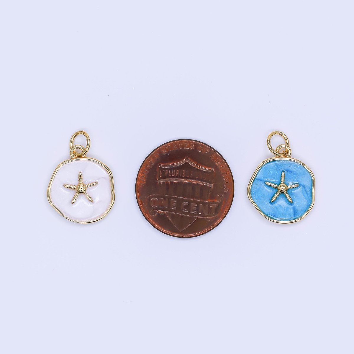 24K Gold Filled 15mm Enamel Floating Sea Starfish Charm in Blue &amp; White | AF-527