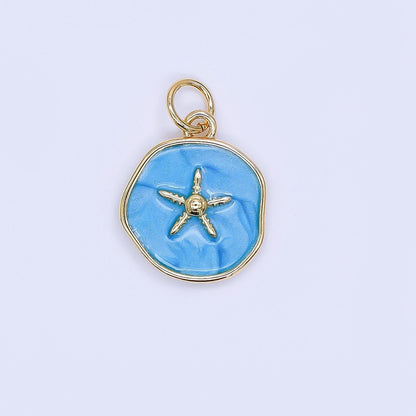 24K Gold Filled 15mm Enamel Floating Sea Starfish Charm in Blue &amp; White | AF-527