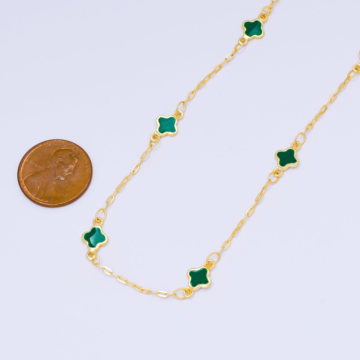 24K Gold Filled 1.5mm Enamel Lucky Clover Unfinished Satellite Chain by Yard | ROLL-1675 - ROLL-1678