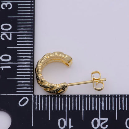 24K Gold Filled 15mm Geometric Quilted Bar C-Shaped Hoop Earrings | AB1202