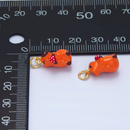 24K Gold Filled 15mm Glass Capybara with Mushroom Charm | X583
