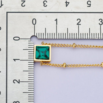 24K Gold Filled 15mm Green CZ Square Satellite Chain 20 Inch Necklace w. Extender | WA-04048