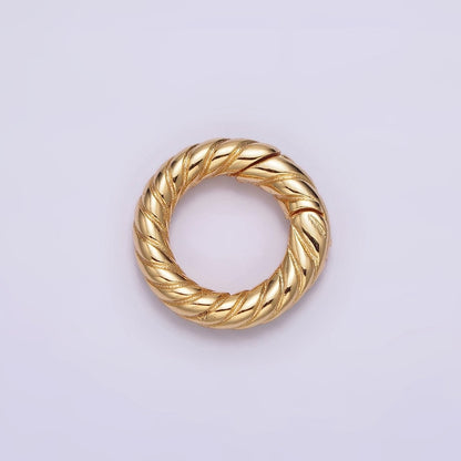 24K Gold Filled 15mm Line-Textured Round Push Spring Gate Jewelry Making Supply | Z-436